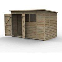 Forest Garden 4LIFE Pent Shed 10x6 - 2 Windows - Double Door, Brown