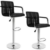 Tectake 2 Bar Stools Harald, Artificial Leather, Black