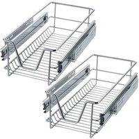 Tectake 2 Sliding Wire Baskets w/ Drawer Slides, 44x27x14cm, Grey