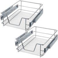 Tectake 2 Sliding Wire Baskets w/ Drawer Slides, 44x37x14cm, Grey