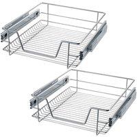 Tectake 2 Sliding Wire Baskets w/ Drawer Slides, 44x47x14cm, Grey