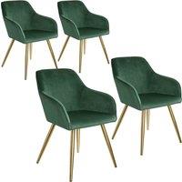 Tectake 4 Marilyn Velvet-look Chairs Gold, Green