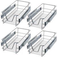 Tectake 4 Sliding Wire Baskets w/ Drawer Slides, 44x27x14cm, Grey