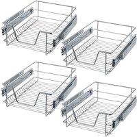 Tectake 4 Sliding Wire Baskets w/ Drawer Slides, 44x37x14cm, Grey