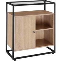Tectake Cabinet Coventry 70x38x80.5cm w/ Display Shelves, Cupboard And Glass Top - Light Brown, Brown