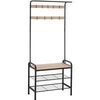 Tectake Coat & Shoe Rack, 73.5x36x184cm - Light Brown, Brown