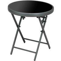 Outsunny Round Folding Side Table w/ Marble Effect Top Black, Black
