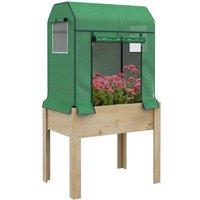Outsunny Wooden Raised Planter w/ PE Greenhouse Cover, Liner, Multi