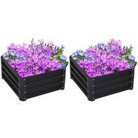 Outsunny 2pk Raised Galvanised Planter Box - Grey, Grey