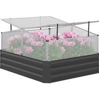 Outsunny Outsuuny Galvanised Raised Garden Bed w/ Cover - Dark Grey, Grey