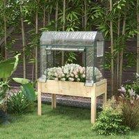 Outsunny Wooden Raised Planter w/Greenhouse Cover, Bed Liner, Multi