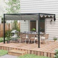 Outsunny 3x4m Wall Mounted Pergola w/ Retractable Canopy, Grey