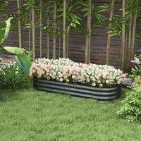 Outsunny Raised Metal Garden Bed w/Edging Dark Grey, Grey