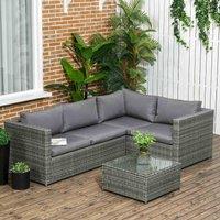 Outsunny 3pc Rattan Corner Sofa Set w/ Cushion, Grey