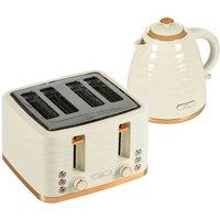 HOMCOM Kettle And Toaster Set 1.7L Rapid Boil Kettle & 4 Slice Toaster Beige, Brown