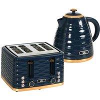 HOMCOM Kettle And Toaster Set 1.7L Rapid Boil Kettle & 4 Slice Toaster Blue, Blue