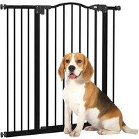 PawHut 74-87cm Adjustable Metal Pet Gate w/ Auto-Close Black, Black