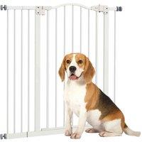 PawHut 74-94cm Adjustable Metal Pet Gate w/ Auto-Close White, White