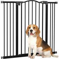 PawHut 74-100cm Adjustable Metal Pet Gate w/Auto-Close Black, Black