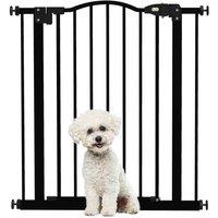 PawHut 74-80cm Adjustable Metal Pet Gate w/ Auto-Close Black, Black