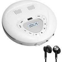 August Portable Rechargeable Cd Player With Speaker Se10 Aux Out & Mp3 Player Built-in Battery white , White