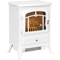 HOMCOM Fireplace Electric Heater Metal Log Burning Flame Effect Living Room Stove White, White
