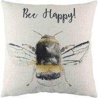 Evans Lichfield Bee Happy Printed Filled Cushion, White