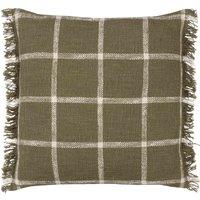 Yard Beni Check Fringed Filled Cushion, Green
