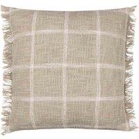 Yard Beni Check Fringed Filled Cushion, Cream