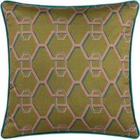 Paoletti Carnaby Chain Geometric Satin Filled Cushion, Green