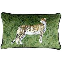 Paoletti Cheetah Forest Velvet Filled Cushion, Green
