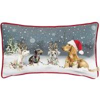 Evans Lichfield Christmas Dogs Piped Filled Cushion, Grey