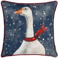 Evans Lichfield Christmas Goose Piped Filled Cushion, Blue