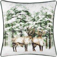 furn. Furn. Classic Reindeer Velvet Piped Filled Cushion, Green
