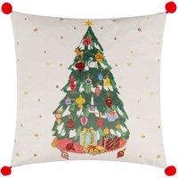 furn. Furn. Deck The Halls Tree Embroidered Filled Cushion, Cream