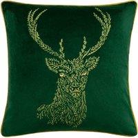 furn. Furn. Forest Fauna Stag Embroidered Filled Cushion, Green