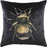 Evans Lichfield Gold Bee Square Velvet Filled Cushion, Black