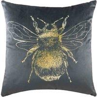 Evans Lichfield Gold Bee Square Velvet Filled Cushion, Grey