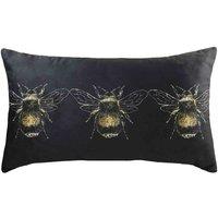 Evans Lichfield Gold Bee Rectangular Velvet Filled Cushion, Black