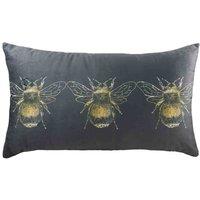 Evans Lichfield Gold Bee Rectangular Velvet Filled Cushion, Grey