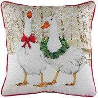 Evans Lichfield Goosie Printed Filled Cushion, Cream