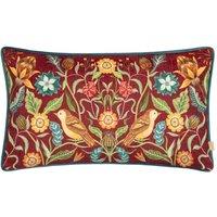 Evans Lichfield Hawthorn Birds Chenille Piped Filled Cushion, Red
