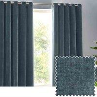 Yard Heavy Chenille Velvet Eyelet Curtains, Blue