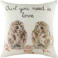 Evans Lichfield Hedgerow Owls Filled Cushion, Cream
