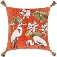 Wylder Tropics Kushiro Embroidered Velvet Filled Cushion, Orange