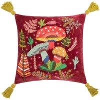 Wylder Nature Magic Mushrooms Embroidered Filled Cushion, Red