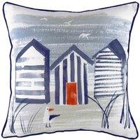 Evans Lichfield Nautical Beach Huts Beach Filled Cushion, Blue