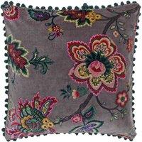 Paoletti Palampur Floral Velvet Filled Cushion, Grey