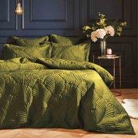 Paoletti Palmeria Quilted Velvet Double Duvet Cover Set, Green