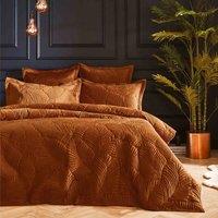 Paoletti Palmeria Quilted Velvet King Duvet Cover Set, Orange